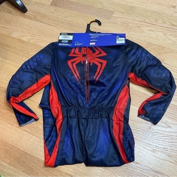 Spider-Man Miles Morales Costume NEW Small 4-7 Padded Jumpsuit & Mask Blue Red - Picture 4 of 6